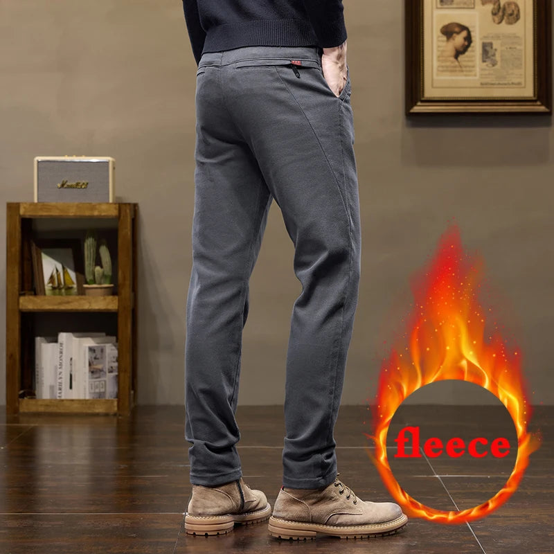 Warm Fleece Pants Winter Man Cowboy Man Thermal Fleece Lined Korean Fashion Slim Thicken Plush Wool Boot Cut Jeans Men