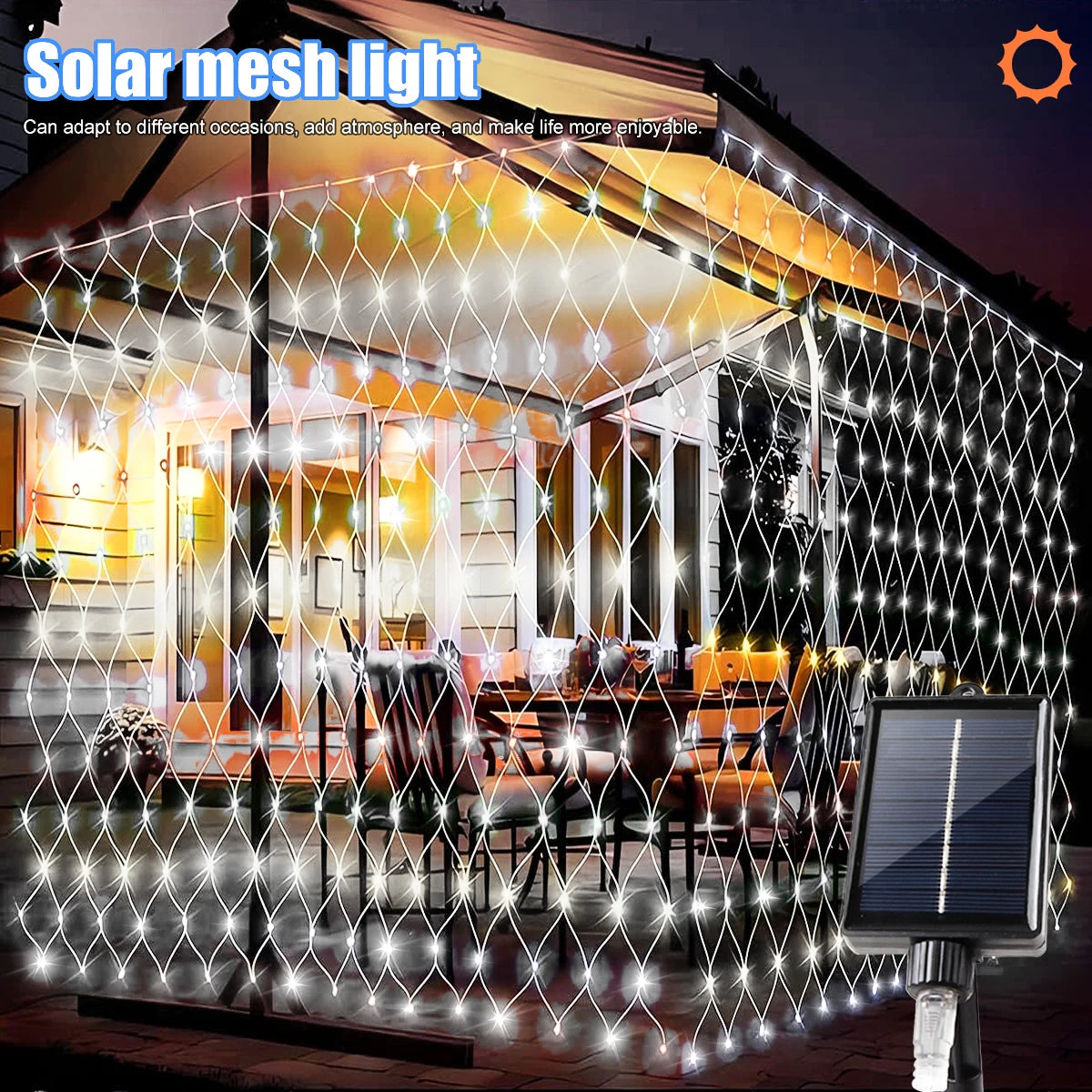 9.8*6.6Ft Solar Lights Net Waterproof 8 Lighting ModesOutside Garden Twinkle Lights For Patio Wall Roof Balcony Christmas Decor