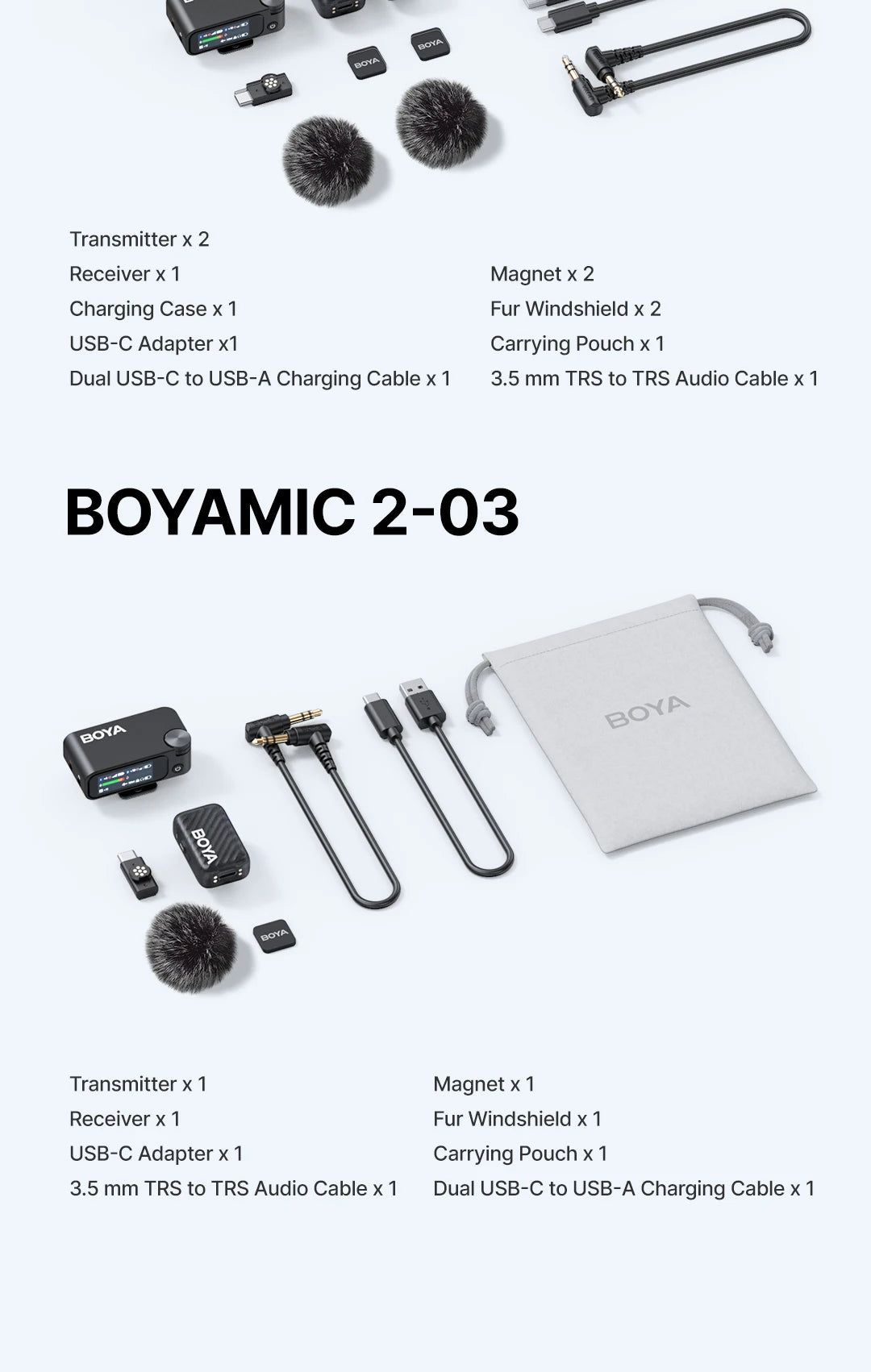 BOYA BOYAMIC 2 Professional Wireless Lavalier Lapel Microphone for iPhone USB-C Android Camera for Live Streaming Recording Vlog