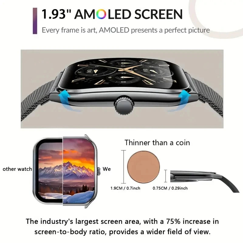 New Ultra Thin Smart Watch men 1.96" AMOLED 360*360 HD Pixel Display Always Show Time Call Reminder Smartwatch Ladies For huawei