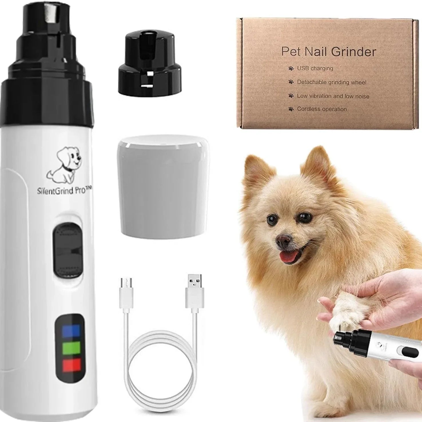 Pet Nail Grinder USB Rechargeable Dog Electric Nail Clipper Cat Claw Beauty Grinder Silent Pet Nail Clipper Beauty Trimming Tool