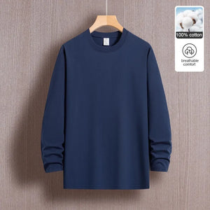 Top Quality 100 % Cotton Fashion Brand Plain Round Neck Trending New T Shirts Men Long Sleeve Tops Casual Classic Mens Clothes