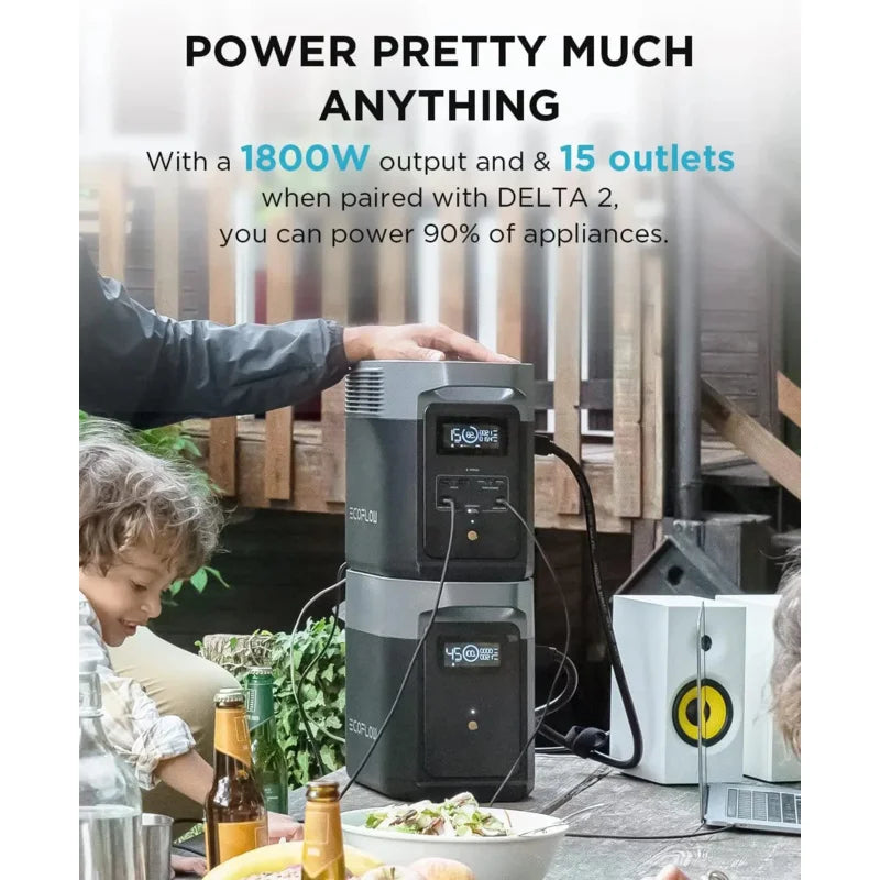 Portable Power Station DELTA2 with Smart Extra Battery, Expand Capacity from 1024Wh to 2048Wh, Solar Generator for Home Backup