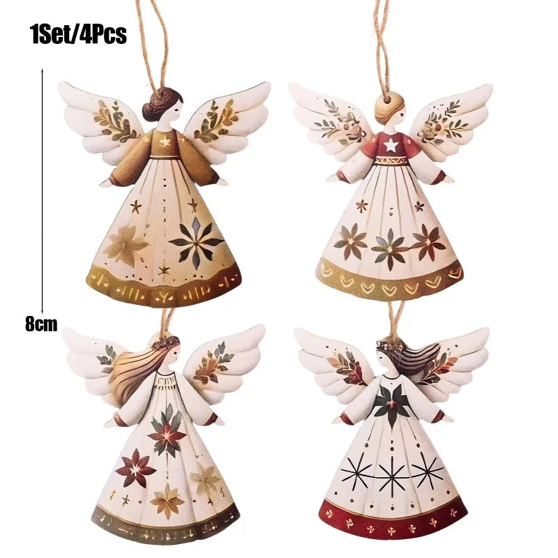 4/40pcs Christmas Tree Hanging Pendant Angels Doll Pendant Wooden Angels Decorations for Christmas Party New Year Wedding Decor