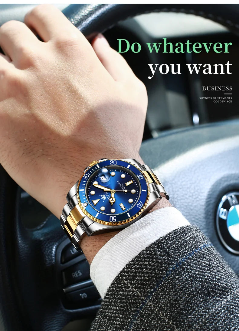 OLEVS Mens Quartz Watches Top Brand Luxury Business Waterproof Luminous Large Dial Men Wristwatches Sports Stainless Steel Watch - You Offer