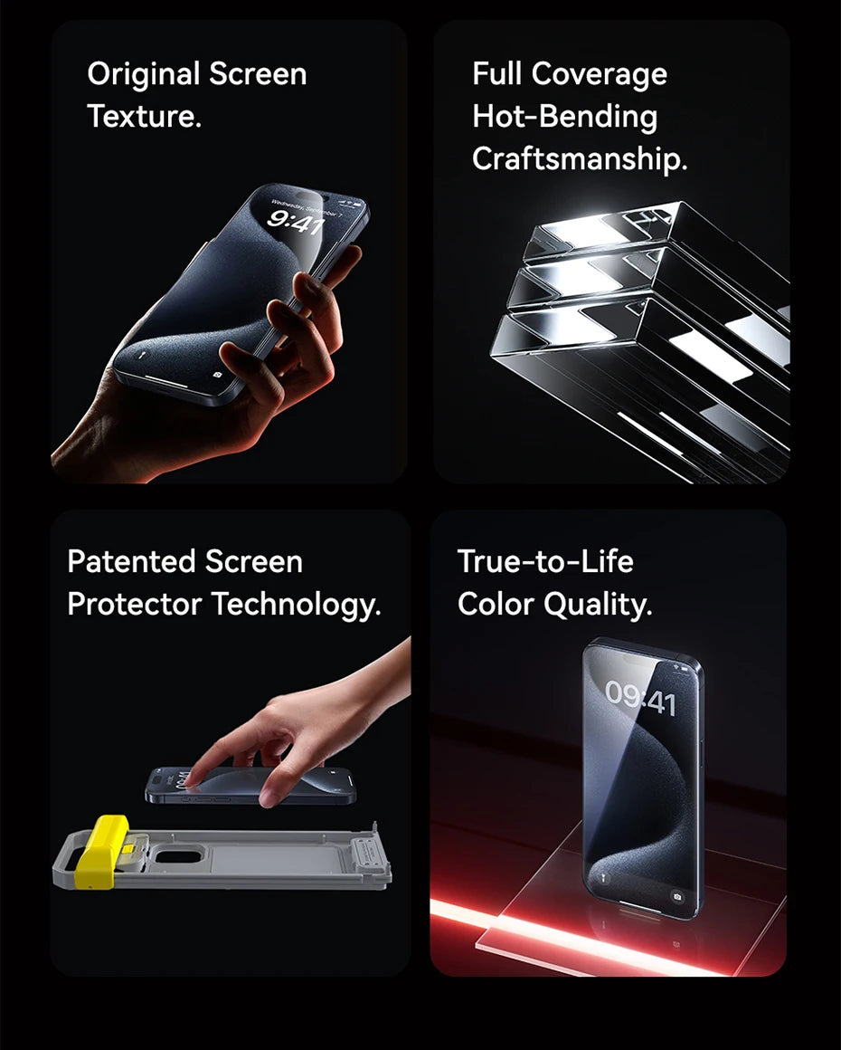 Baseus 3D Curved Tempered Glass for iPhone 16 15 Pro Max Hot Bending Full Coverage Shatterproof Clear Corning Screen Protector