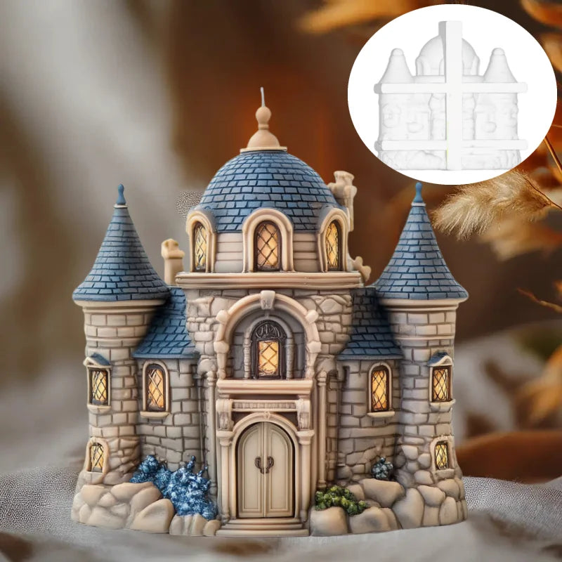 Magic House Relief Cylinder Candle Silicone Mold Halloween Gift Magic Elf Castle Cylinder Resin Mould Devil House Gypsum Molds