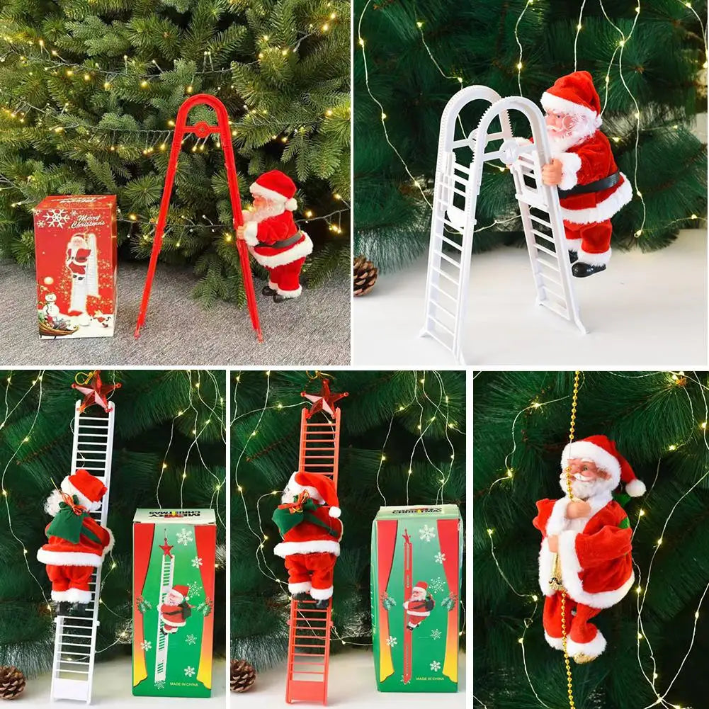 2025 Santa Claus Doll Climbing Ladder with Music Doll, Christmas Tree Ornaments Decorations For Home Navidad New Year Kids Gift