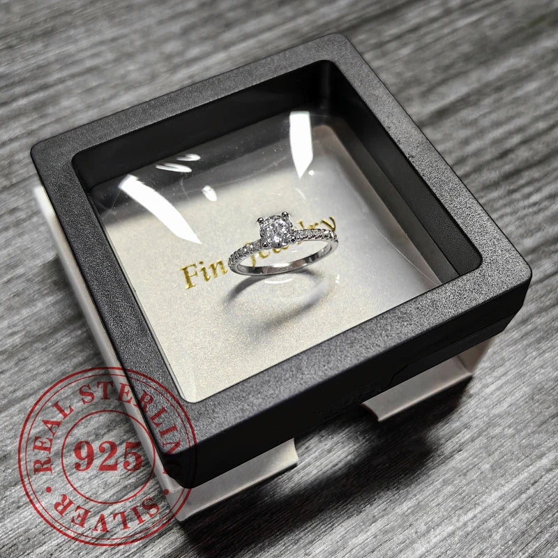 Huitan 925 Sterling Silver Rings for Women Simple and Classic 4 Claw Setting CZ Rings Engagement Wedding Eternity Fine Jewelry - You Offer