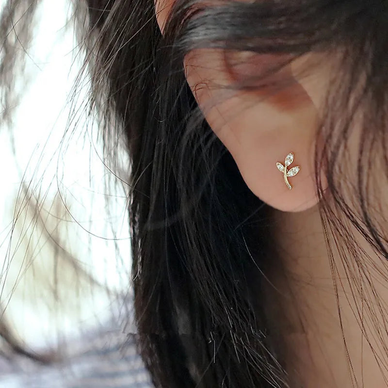 925 Silver Needle Mini Leaf Flower Earrings Children's Student Earrings Classic Simple Jewelry - You Offer