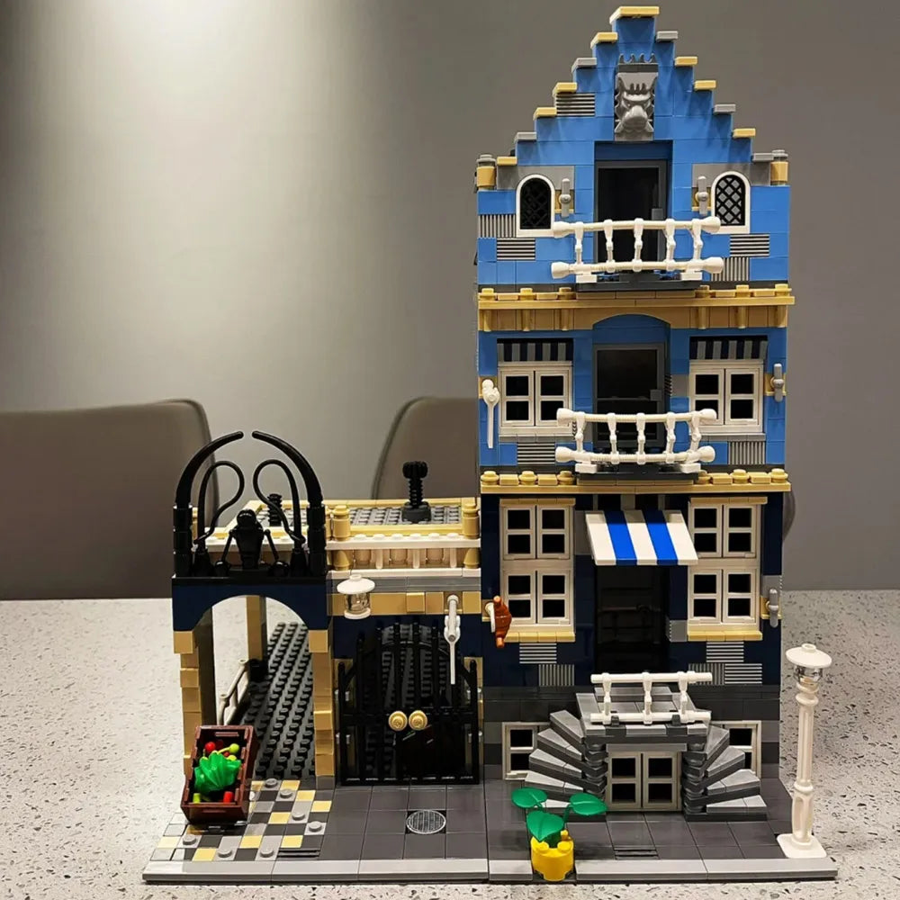 Creative Expert Brick Bank Cafe Corner Model MOC Street View House Building Blocks Toys Pet Book Shop Town Hall Downtown Diner