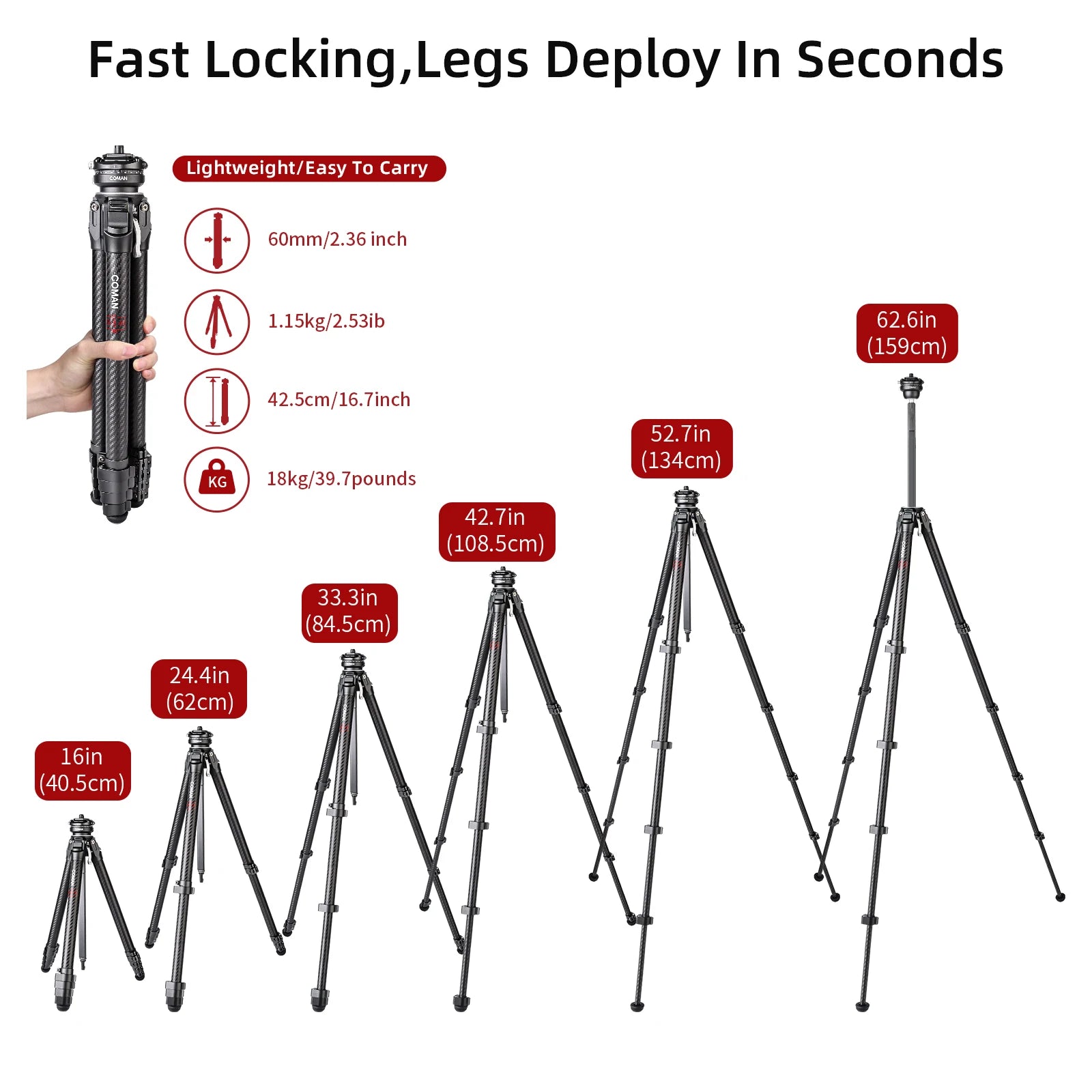 COMAN Zero Series F38 Y V Full Carbon Fiber Tripod Lightweight Travel Stand With Quick Release Plate For DSLR Camera Phone Mount