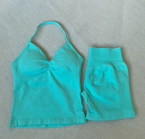 2 sets of sportswear, peach-bottomed shorts set, drawstring top, seamless impact tight shorts, yoga outfit, fitness set