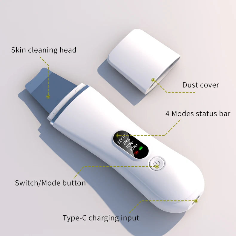 New Ultrasonic Skin Scrubber Facial Deep Cleansing Blackhead Remove Ultrasonic Cleansing Cavitation Peeling Shovel Skin Scrubber