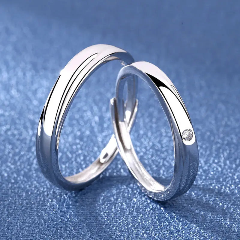 2Pcs 925 Sterling Silver Couples Ring Sets Light Polishing Simple Ring for Woman Man Classic Wedding Fine Jewelry Circle - You Offer