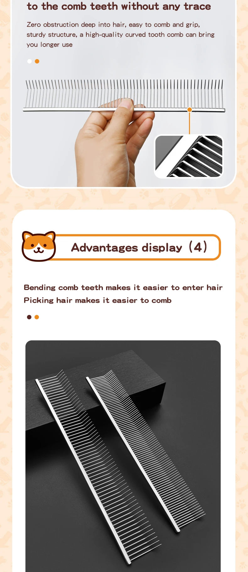 Pet grooming comb with curved hook, deep hair picking and fluffy texture, pet trainer beauty, curved teeth comb
