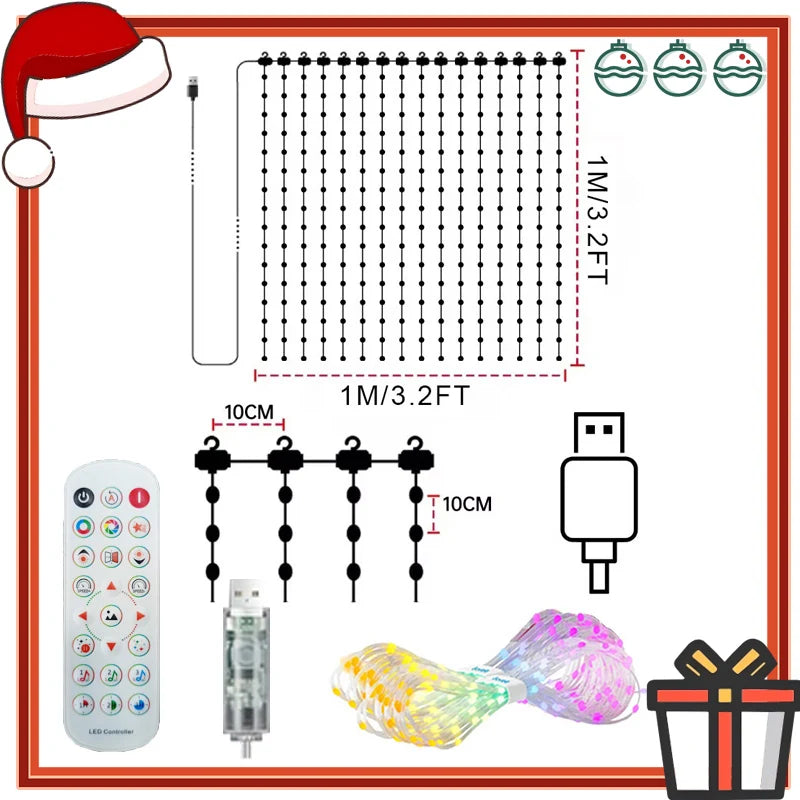 Smart Curtain Lights Window LED Fairy Lights APP Control DIY Pattern Music Sync Waterproof Outdoor Garden Wedding Holiday Decor