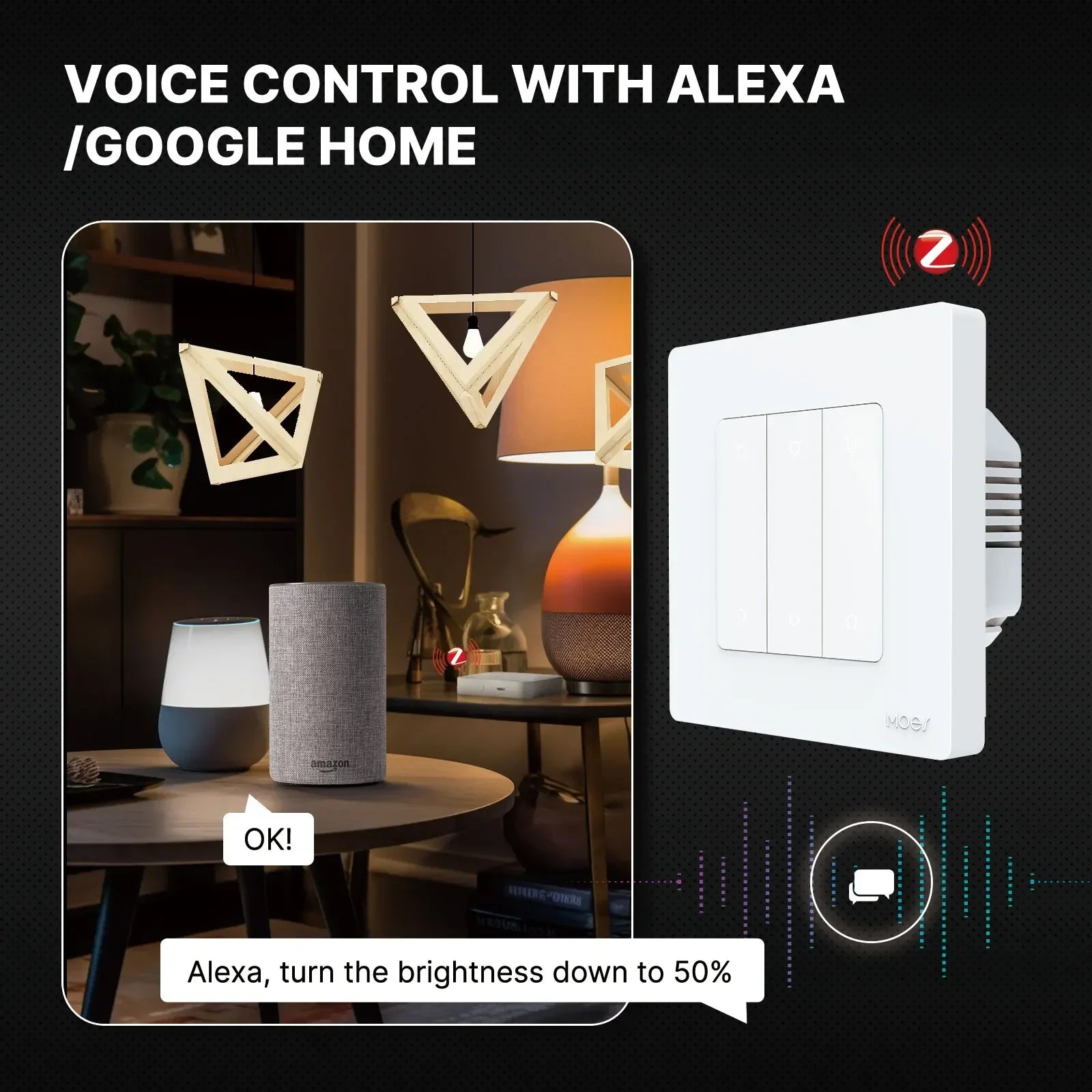MOES Star Ring Series ZigBee Smart Dimmer Switch for Light Dimming Smart Life APP Work with Alexa Google Home Dimmable 1-3Gang - You Offer