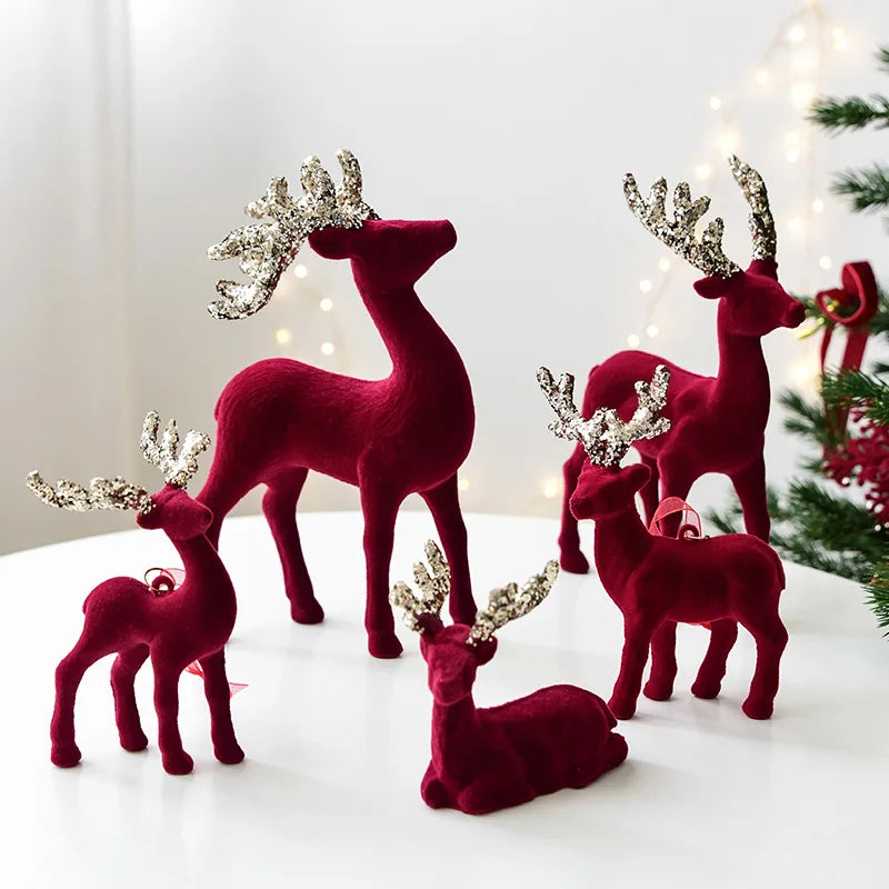 New Christmas elk glitter burgundy flocked deer ornament, Christmas tree pendant, Christmas home decoration handicraft