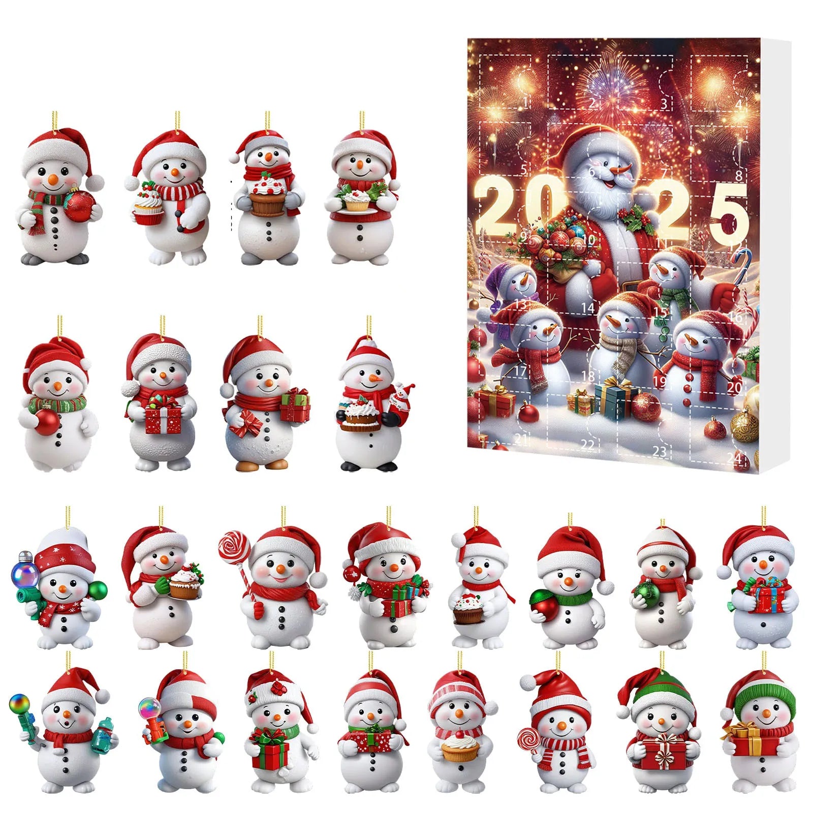 Snowman 24 Days Christmas Countdown Calendar Xmas Tree Snowman Pendant Ornaments Xmas Advent Calendar Xmas Gifts for Kids