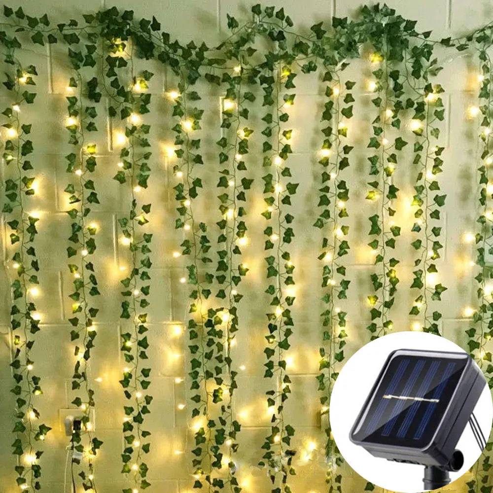 10m 100led Solar String Fairy Lights Outdoor Waterproof Ivy Lights LED Artificial Maple Leaf Christmas for Garden Decoration