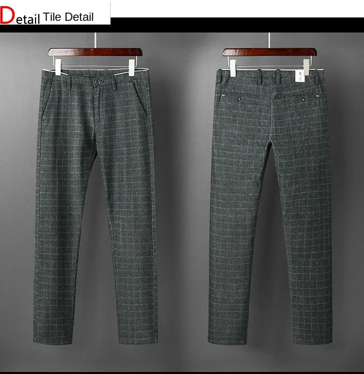 Autumn Thicken Plaid Formal Pant For Men Slim Fit Korea Style Suit Trousers For Men Fashion Office Weeding Party Mens Pants