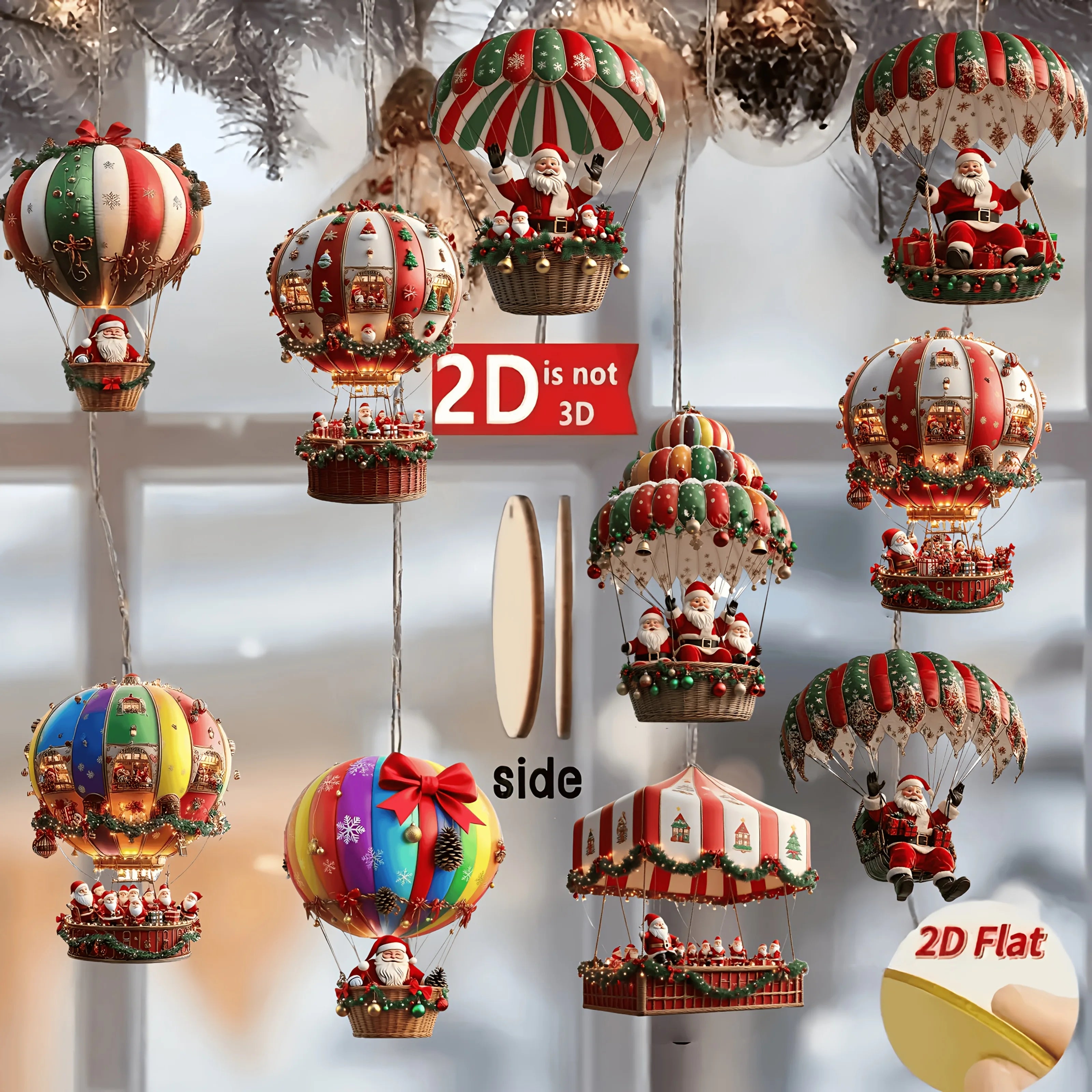 10/30/50Pcs Christmas Wooden Hot Air Balloon Santa Claus 2D Flat Wooden Pendant Christmas Tree Decor Perfect Holiday Gift Decor