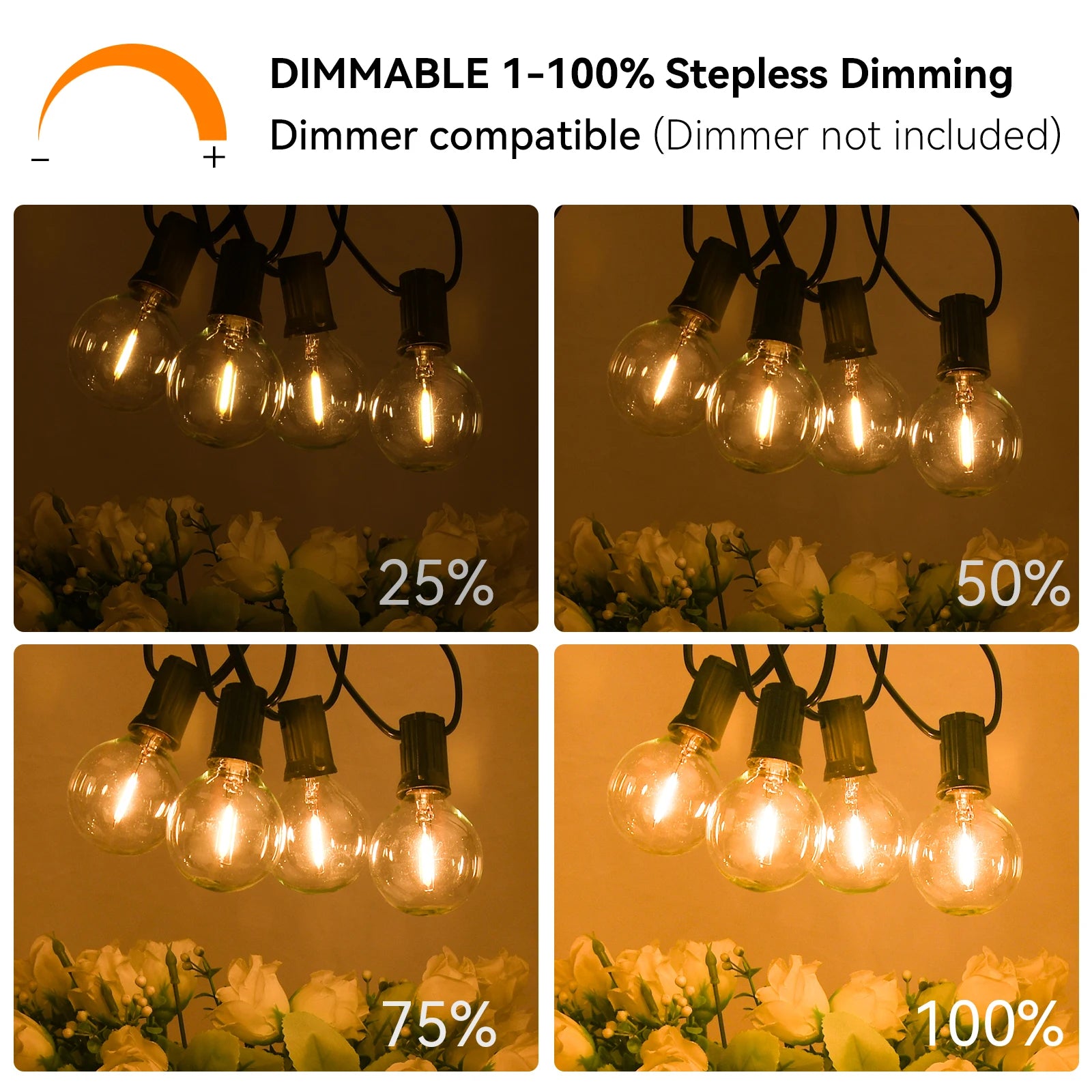 G40 LED 36 m outdoor string light with 64 plastic bulbs Attachable outdoor string light for gardens, weddings, parties, terraces