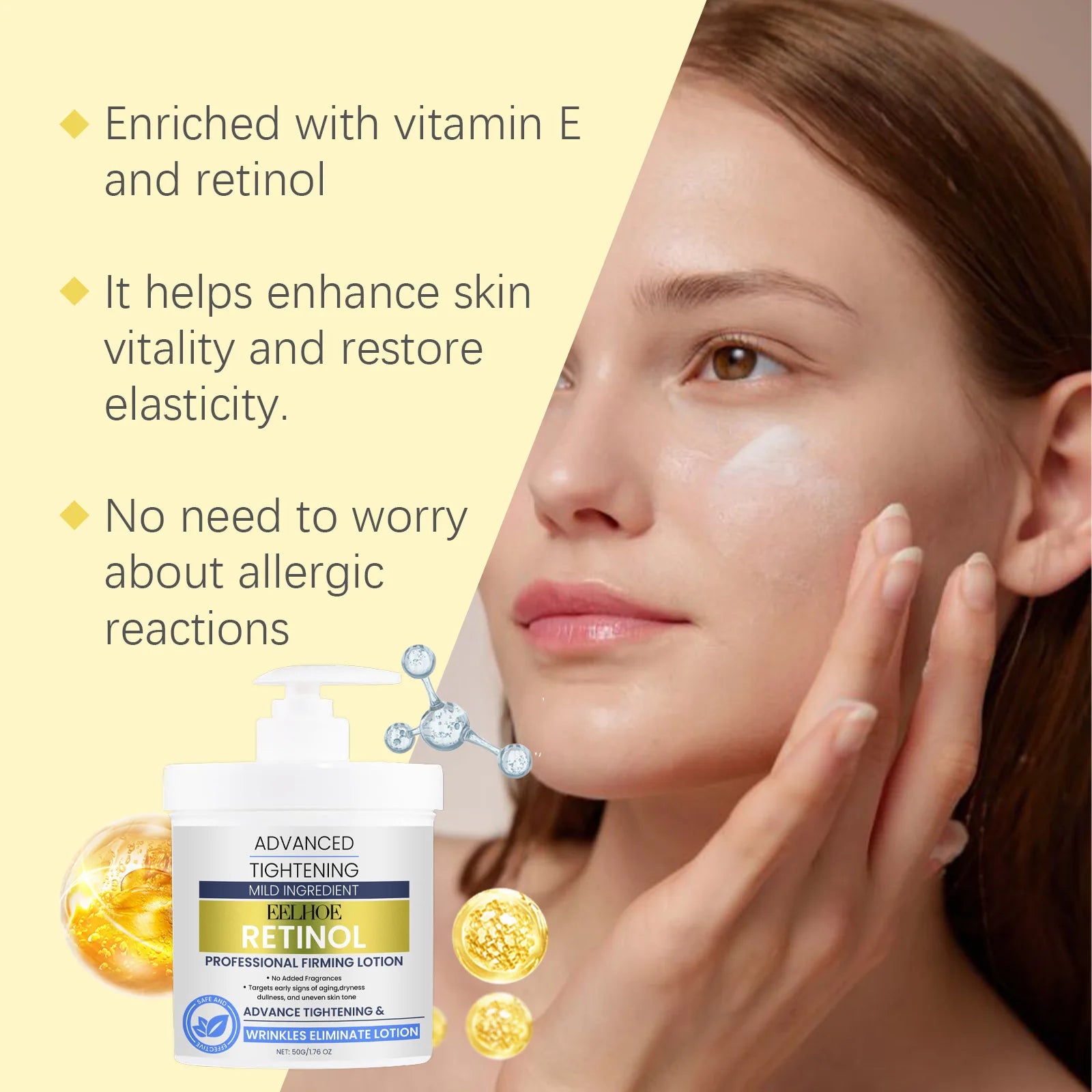 Retinol Cream for the Face Tightening Improve Skin Elasticity Fine Lines Removal Nicotinamide Brightening Skin Firming Cream 50g