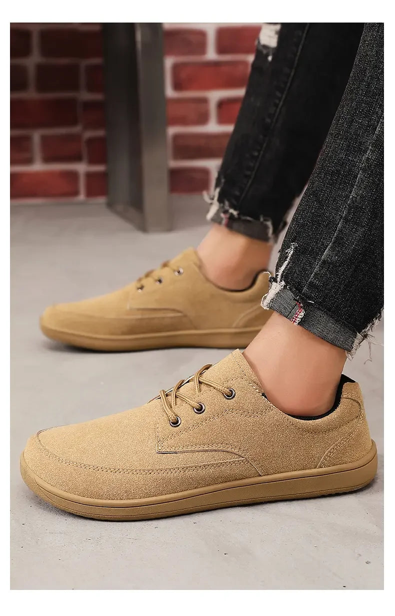 Men Suede Casual Wide Toe Shoes Beige Thick Soled Lace Up Walking Shoes Also Suitable for Designer Retro Style Denim Boot Sizes