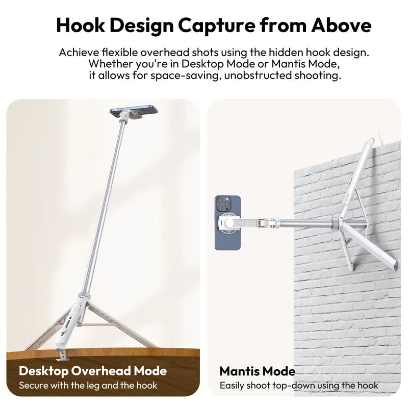 Ulanzi TT88 Overhead Selfie Stick Wireless Tripod Magsafe&Phone Clip for iPhone 16 15 14 13Android with Hook for Overhead Shoot