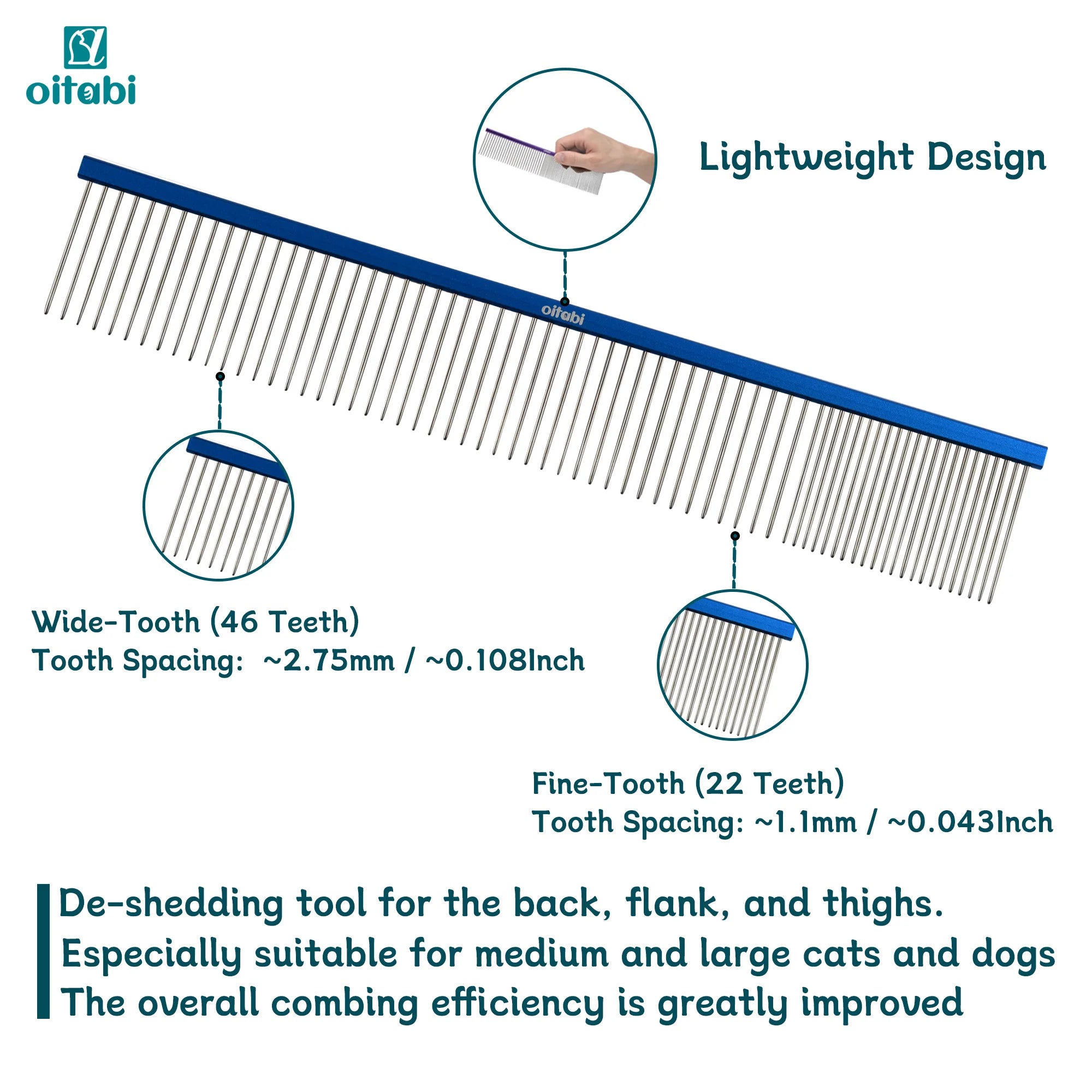 OITABI Extra-Long Pet Grooming Comb Professional Sparse & Dense Row Comb Dog Comb Removes Hair of Knots and Tangles Double Tooth