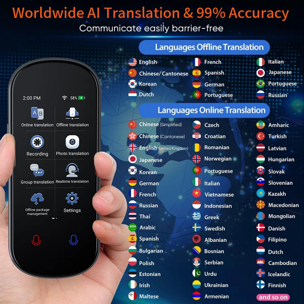 2025 New AI Smart Voice Translator 138 Languages Portable Support WiFi Full 3D Touch Screen Photo Offline Recording Translation