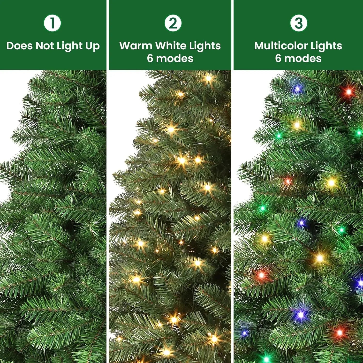 7ft Prelit Premium Artificial Classic Spruce Christmas Tree, 300 Warm White & Color LED Lights, 1020 Branch Tips