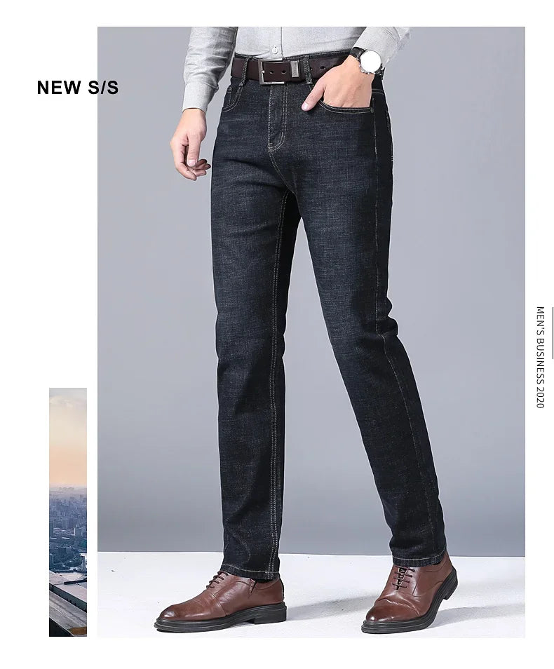 Men Fashion Straight Jeans Mens 2025 New Stretch Slim Fit Pants Comfortable Soft Business Denim Trousers Male Brand Clothing - You Offer