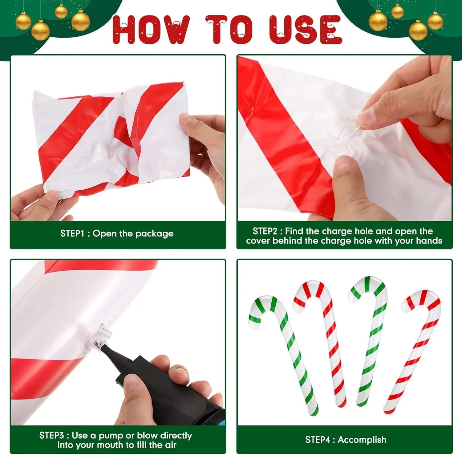 1/10PCS Inflatable Christmas Candy Cane Xmas Candy Cane Balloons Xmas Tree Hanging Ornament New Year Party Decor Christmas Gift