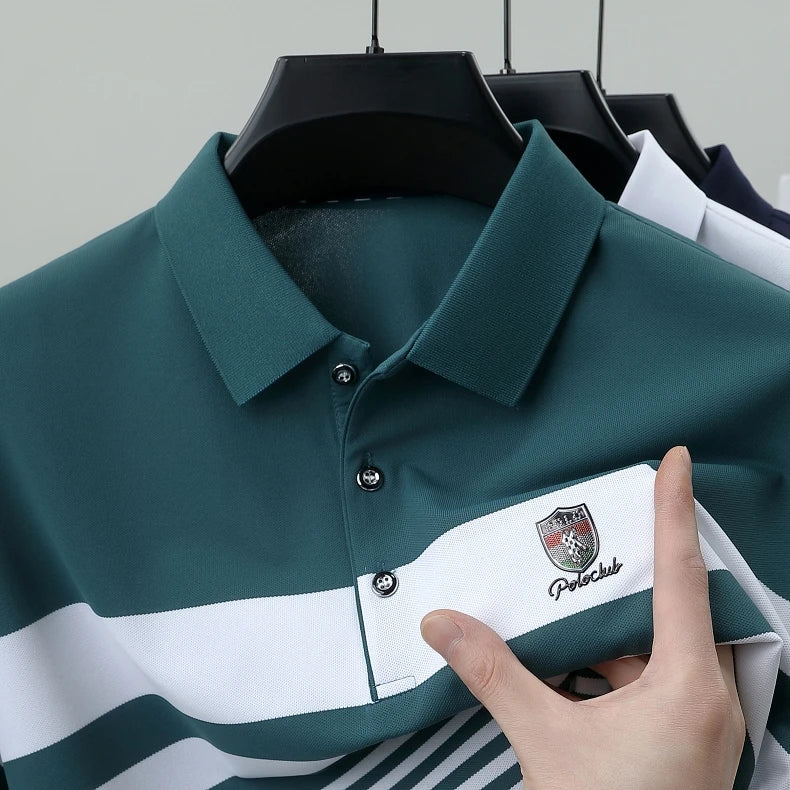 High quality fashion striped short sleeve polo shirt men's luxury brand embossed design summer new breathable T-shirt golf top