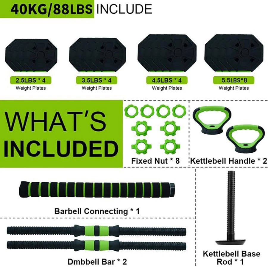 66lbs/88lbs Weight 4 in 1 Adjustable Kettlebell Set Dumbbell Set Used as Kettlebells Barbell Push up Stand for GYM Home - You Offer