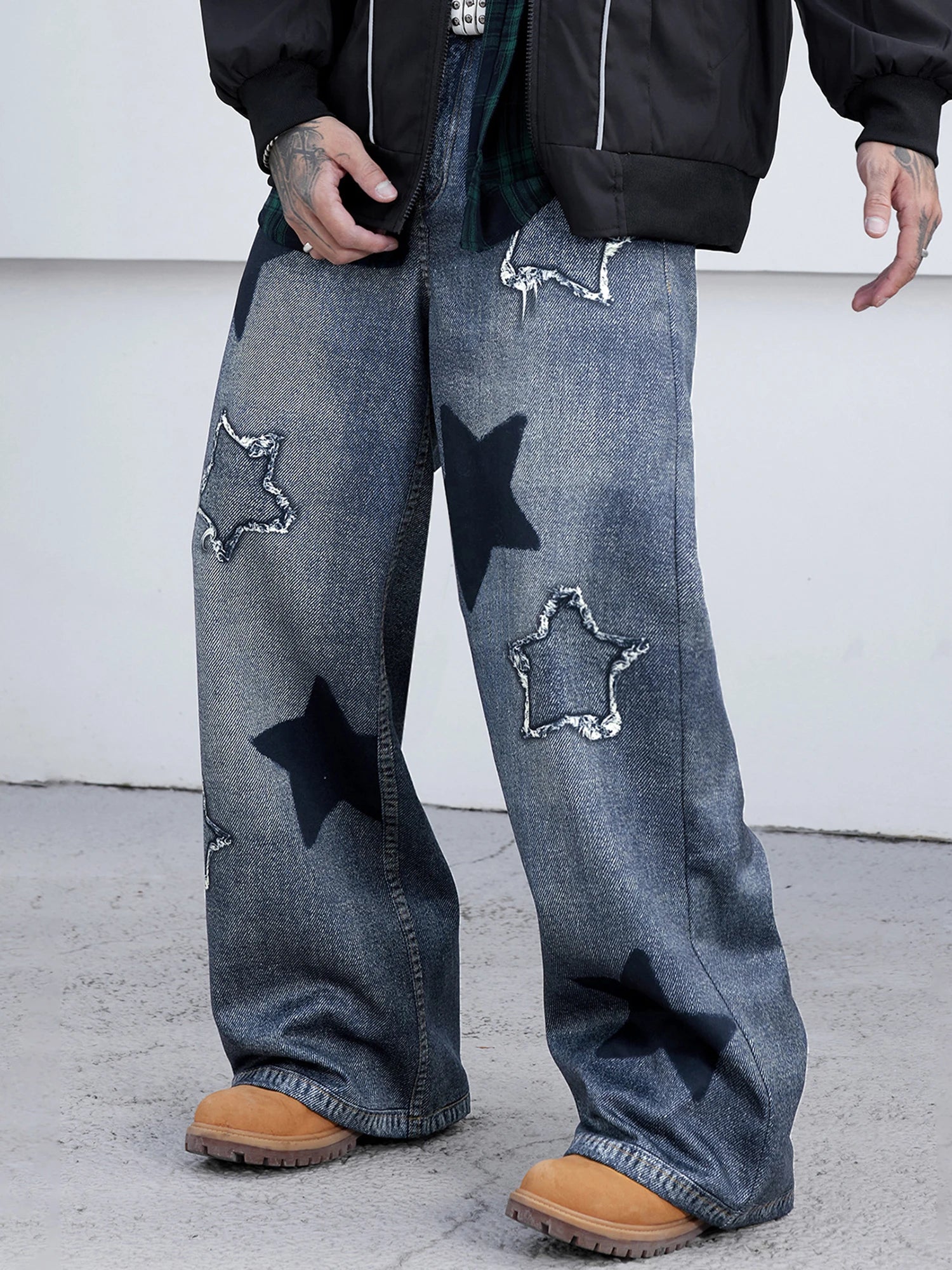 2026 Collection Men Jeans Urban Cool Stars Embroidery Loose Casual Jeans Trousers Streetwear for Daily Party - You Offer