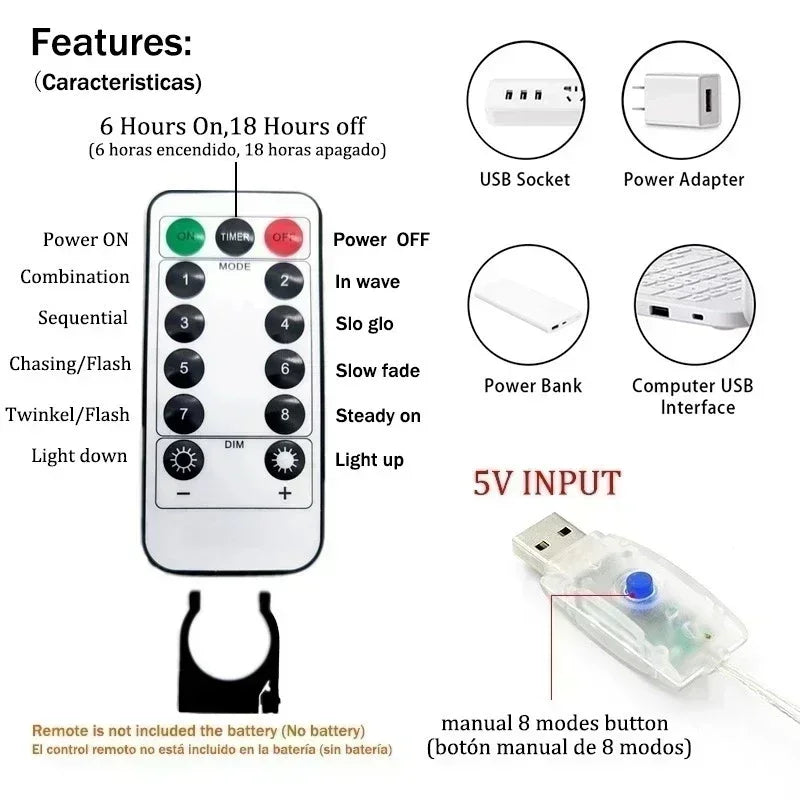 4/6M/8 Mode Curtain Garland on The Window USB Power Fairy Lights Festoon with Remote New Year Garland Led Lights Christmas Decor