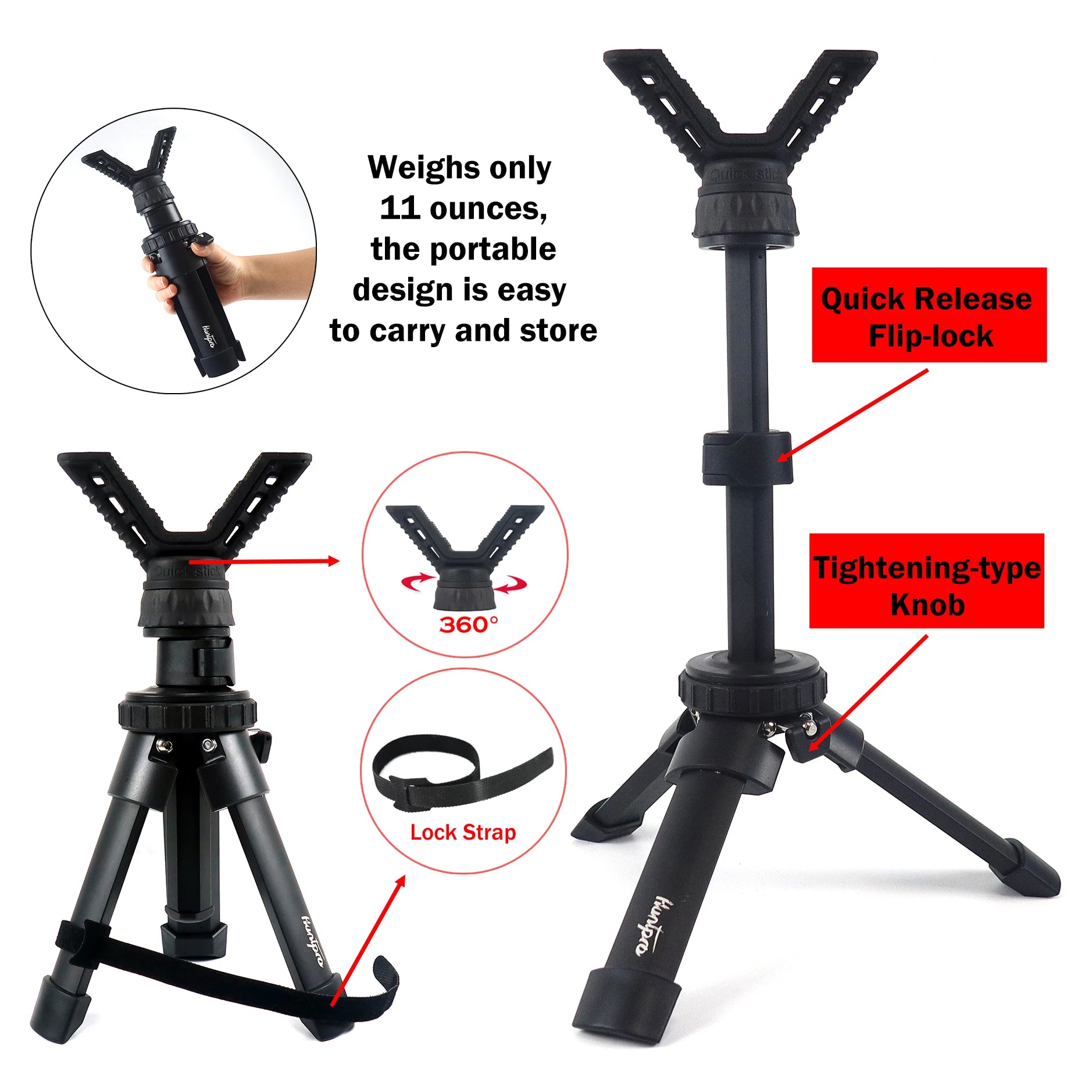 Professional Mini Camera Stick Shooting Hunting Telescope Tripod Outdoor Aluminum V Yoke Head with Height Adjustment for Outdoor