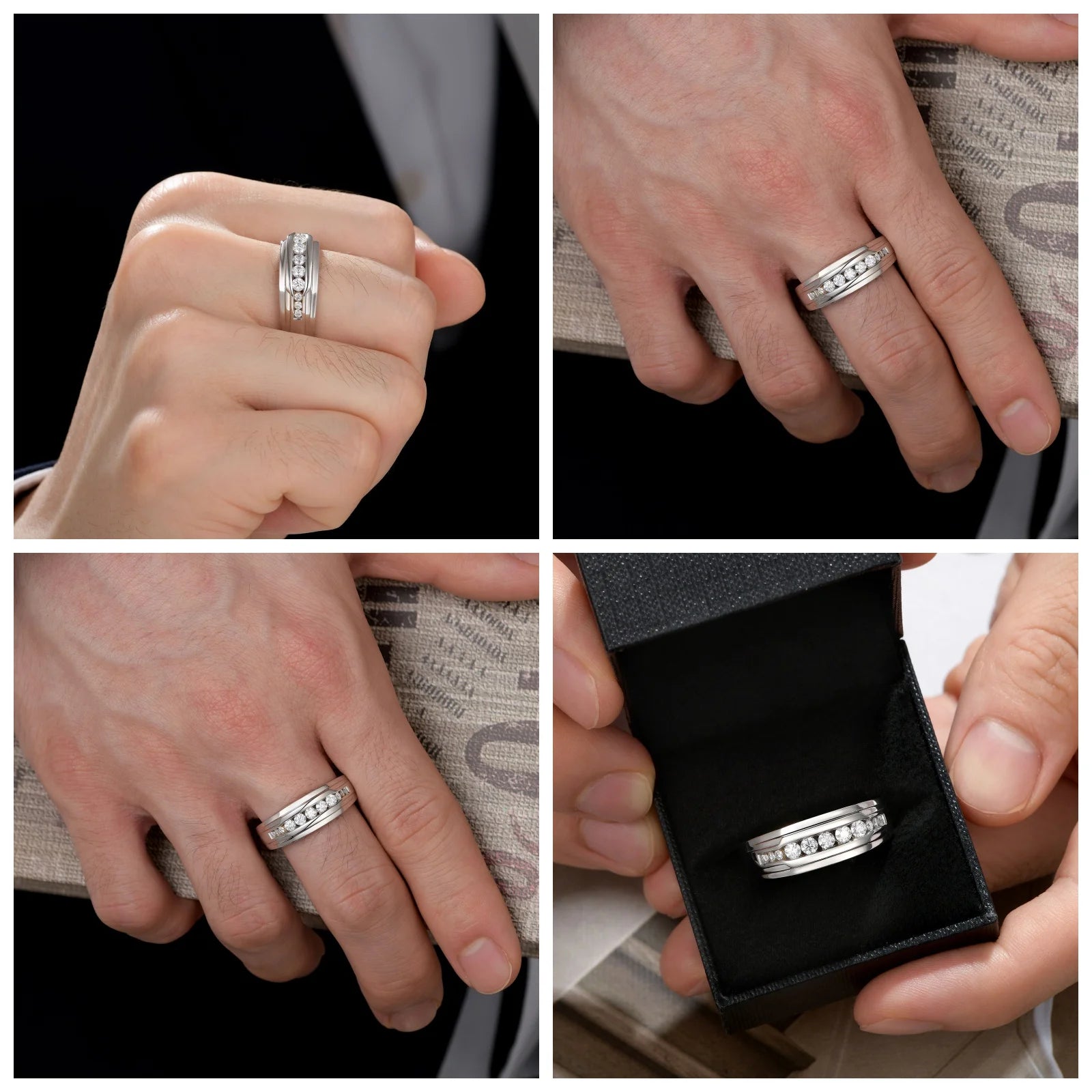 Newshe Full Moissanite Wedding Band for Men 925 Sterling Silver Engagement Rings Pave Round Eternity Promise Ring Size 7-13 - You Offer