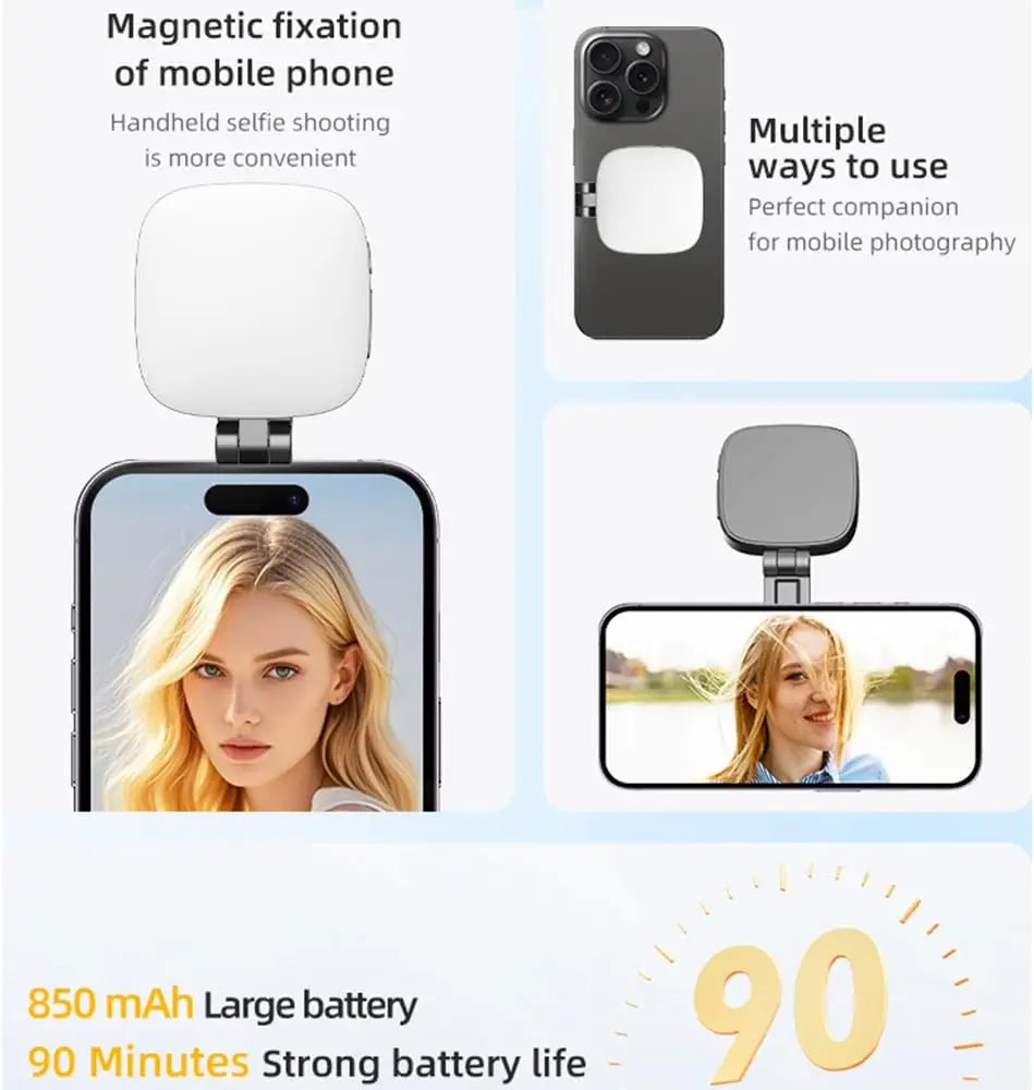 Mini Magnetic Selfie Fill Light - 3 Color Modes, Adjustable Brightness,for Mobile Phones & Computers