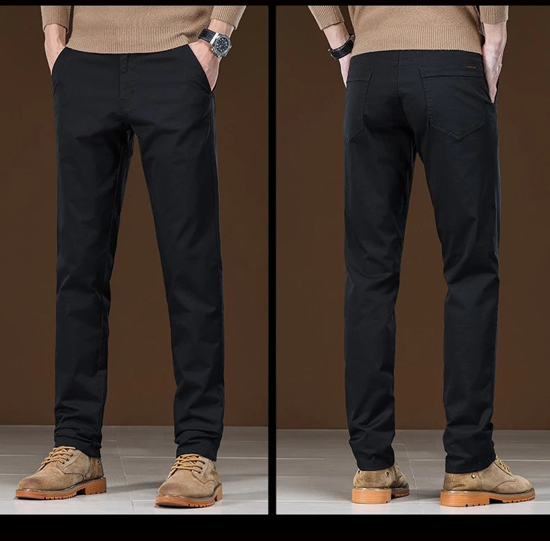 Winter Fleece Men's Casual Pants Business Straight Thick Warmth Fashion Velvet Trousers Classic Solid Color Slim Plush Pants