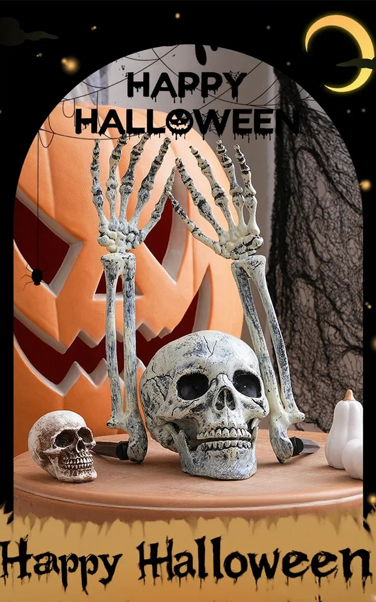 Halloween decor Skeleton Stakes Halloween Realistic Skull Skeleton Head Human Hand Arms for Halloween Party Home Garden Lawn
