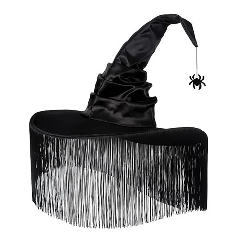 Black Witch Hat Halloween Folds Wizard Party Cosplay Costume Headgear Devil Cap Props Decoration Supplies for Adult Women Men