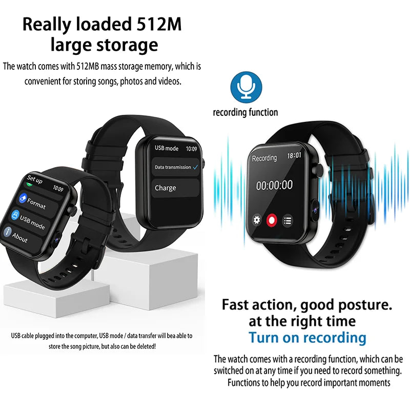LIGE 2025 New 512MB Camera Smartwatch 1.91" HD Make Answer Call Take Video Sound Recording Music Sports Waterproof Smart Watch