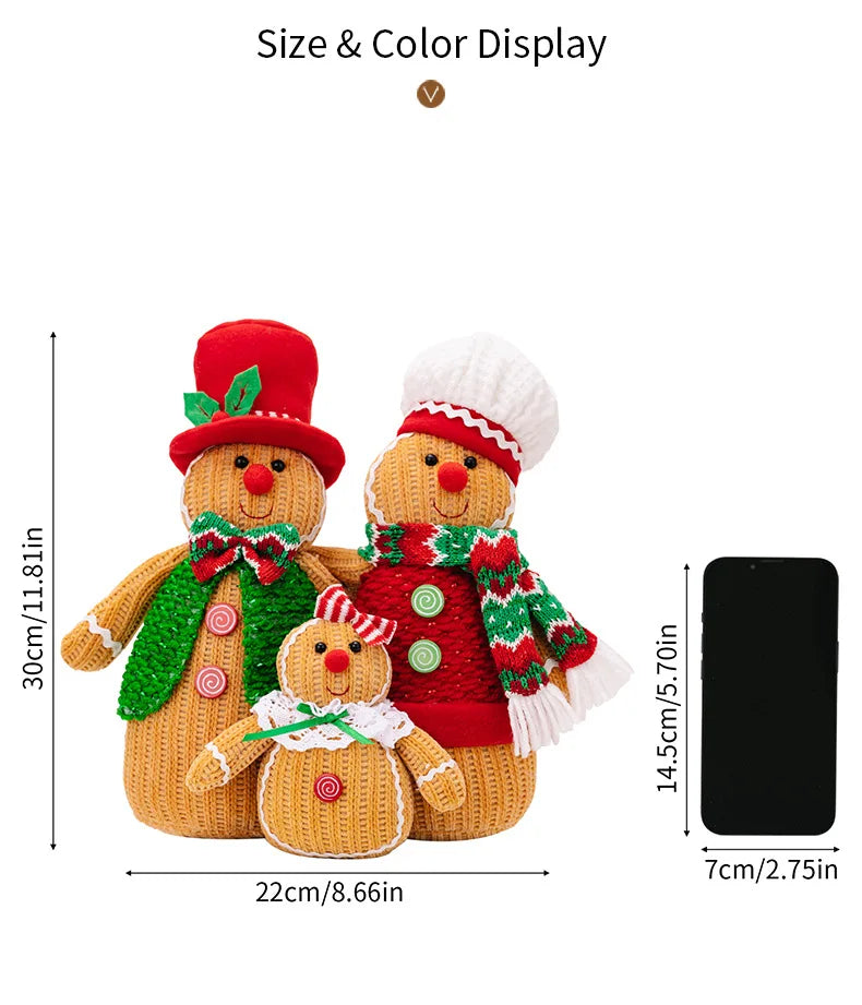 3pc Christmas Decorations Gingerbread Man Doll Ornaments Family Of Three Holiday Gifts Home Decoration Window Desktop Ornaments