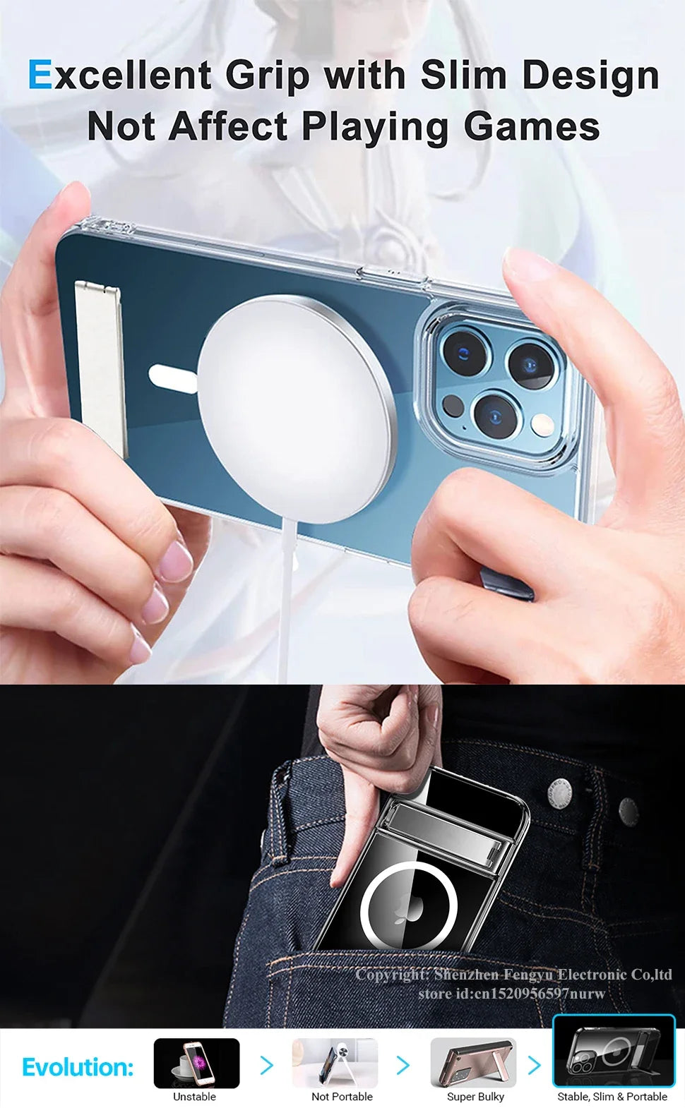 Clear Magnetic Phone Case with Kickstand for iPhone 17 Pro Max Air 16 15 14 Plus 13 12 11 Mini for Wireless Charging Back Cover