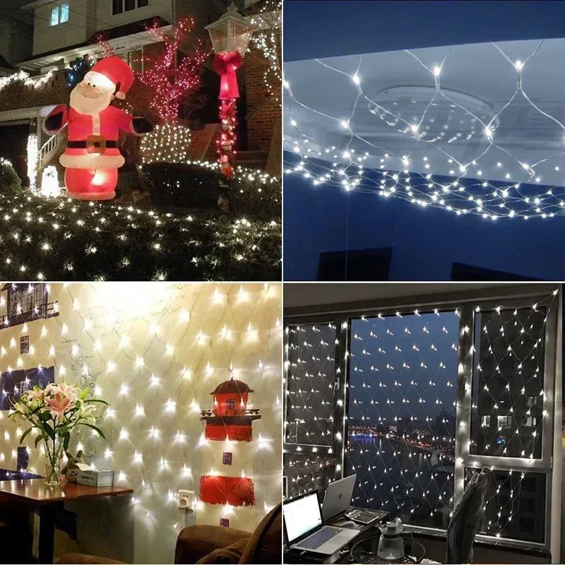 Room Decoration Curtain LED Net Mesh Fairy Lights String EU Plug 220V Christmas Wedding Garland for Bedroom Garden Wall outdoor